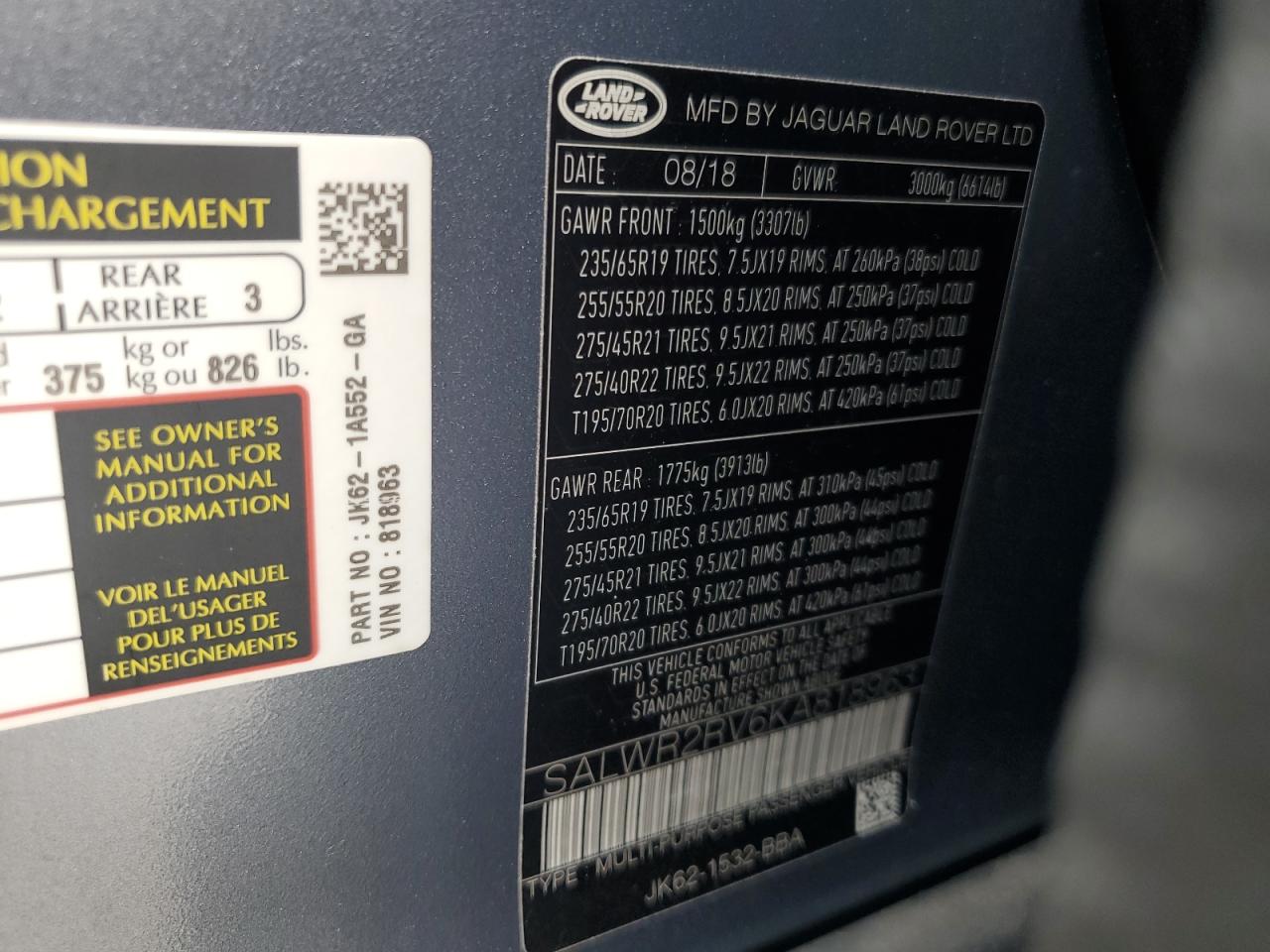 2019 Land Rover Range Rover Sport Hse VIN: SALWR2RV6KA818963 Lot: 67530565