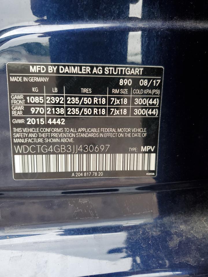 2018 Mercedes-Benz Gla 250 4Matic VIN: WDCTG4GB3JJ430697 Lot: 69303945