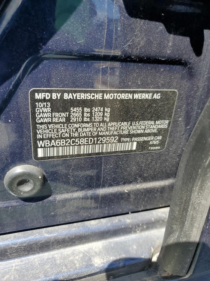 2014 BMW 650 I Gran Coupe VIN: WBA6B2C58ED129592 Lot: 69871655