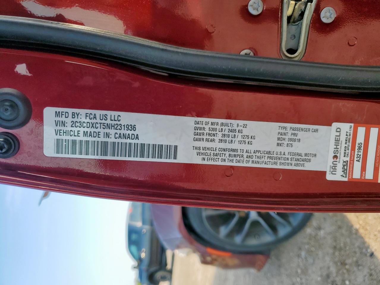 2022 Dodge Charger R/T VIN: 2C3CDXCT5NH231936 Lot: 69113005