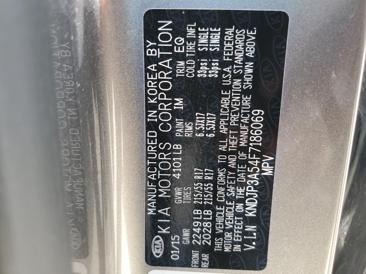 2015 Kia Soul + VIN: KNDJP3A54F7186069 Lot: 67020765