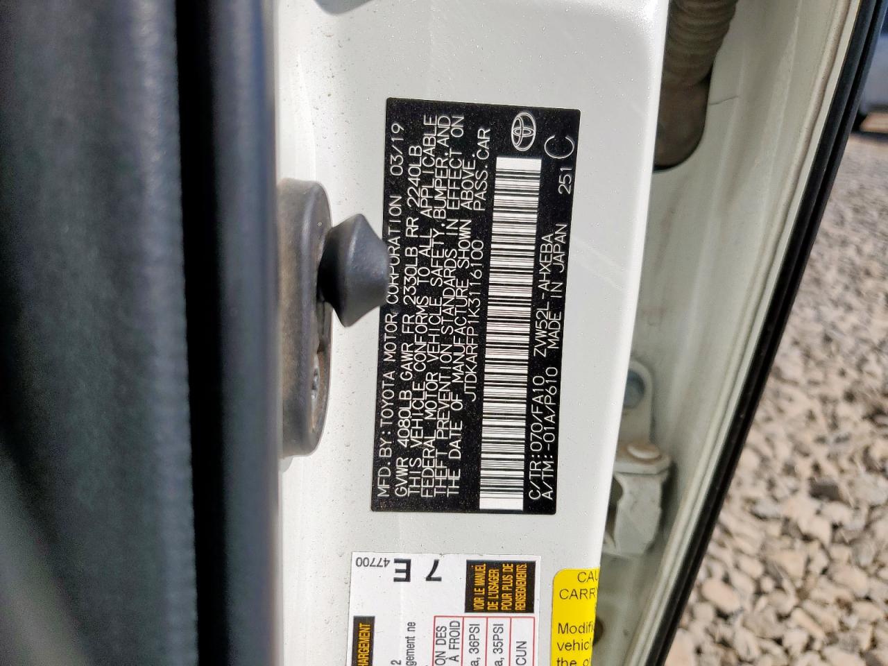 2019 Toyota Prius Prime VIN: JTDKARFP1K3116100 Lot: 70363055