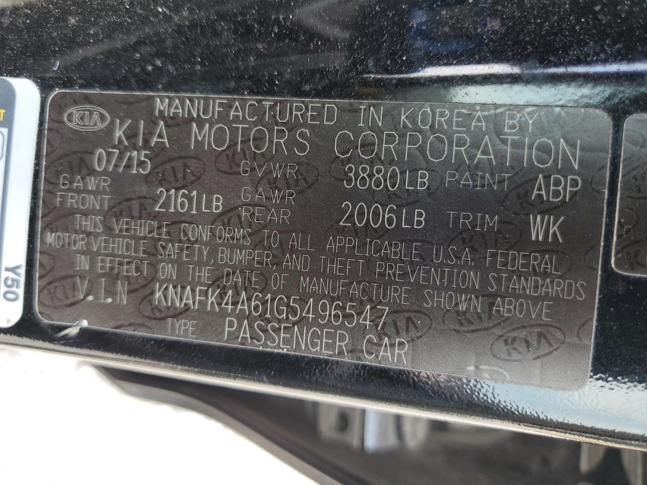 2016 Kia Forte Lx VIN: KNAFK4A61G5496547 Lot: 68831645