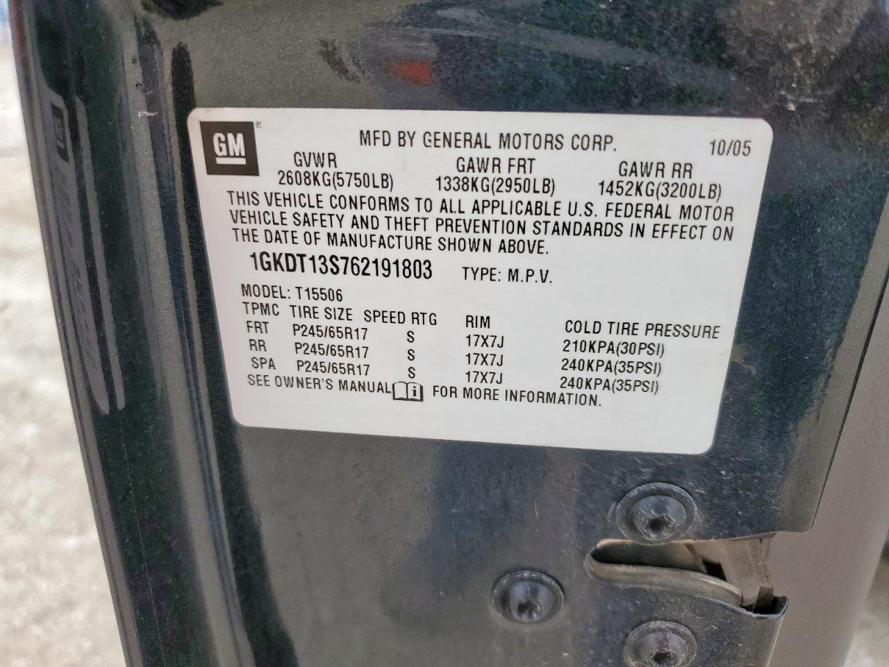 2006 GMC Envoy VIN: 1GKDT13S762191803 Lot: 67733425