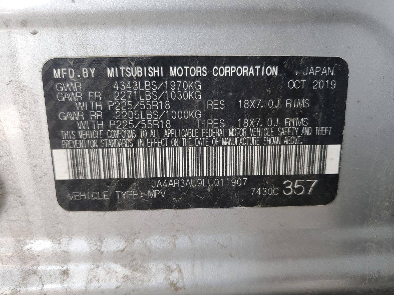 2020 Mitsubishi Outlander Sport Es VIN: JA4AR3AU9LU011907 Lot: 67441065