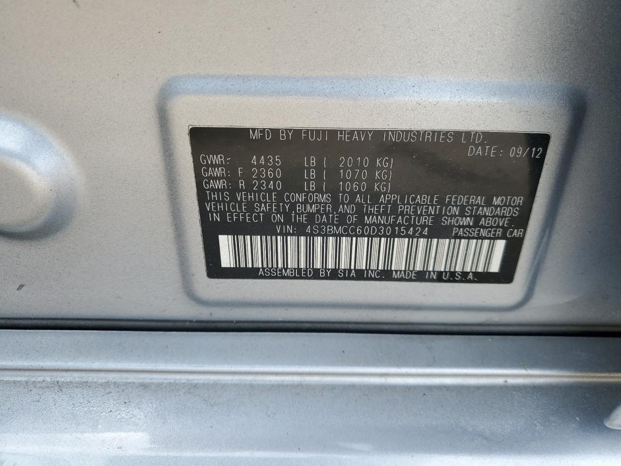 2013 Subaru Legacy 2.5I Premium VIN: 4S3BMCC60D3015424 Lot: 67828615