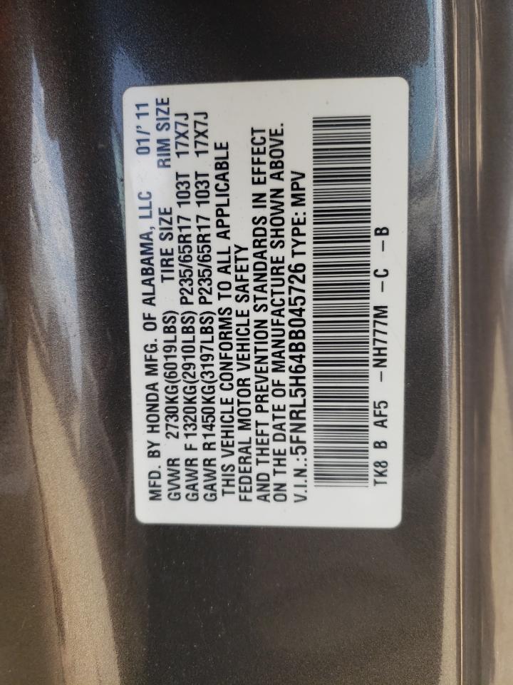 2011 Honda Odyssey Exl VIN: 5FNRL5H64BB045726 Lot: 66836805