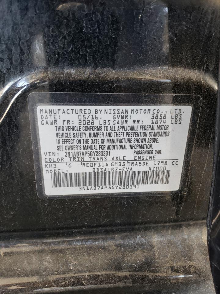2016 Nissan Sentra S VIN: 3N1AB7AP5GY280391 Lot: 69594425