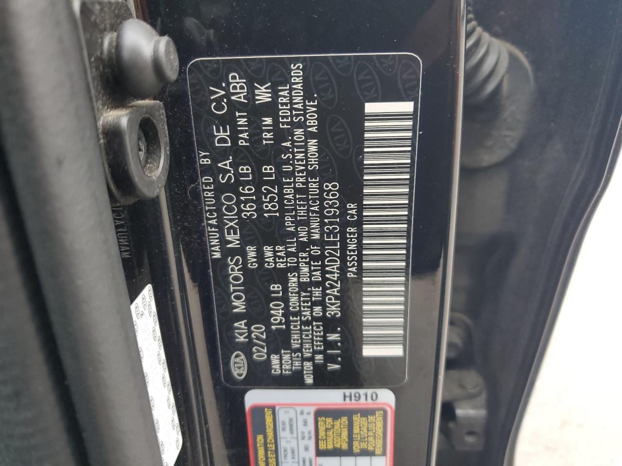 2020 Kia Rio Lx VIN: 3KPA24AD2LE319368 Lot: 69425645