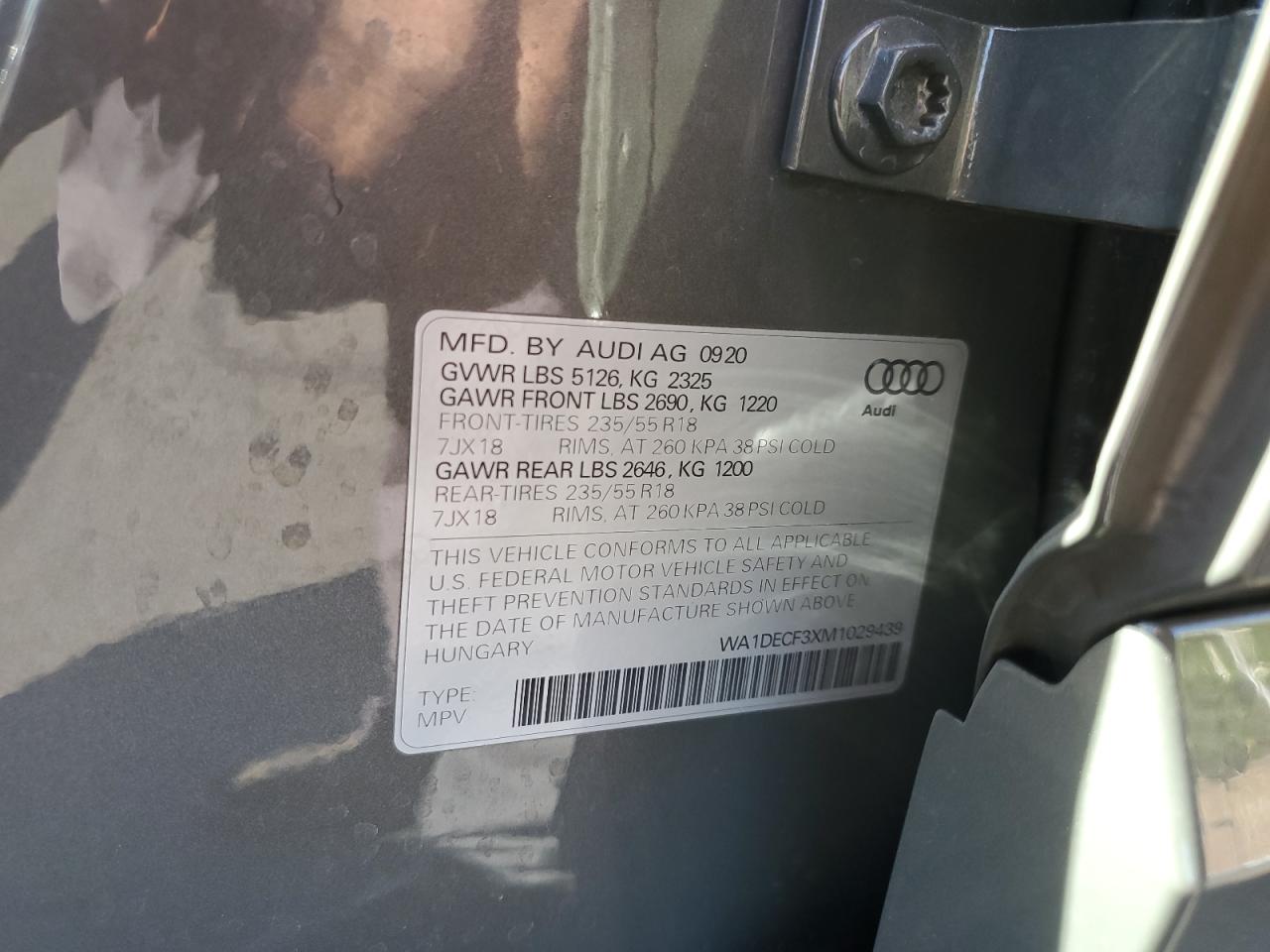 2021 Audi Q3 Premium S Line 45 VIN: WA1DECF3XM1029439 Lot: 67864385