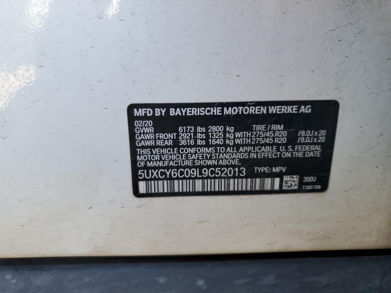 2020 BMW X6 xDrive40I VIN: 5UXCY6C09L9C52013 Lot: 68259015