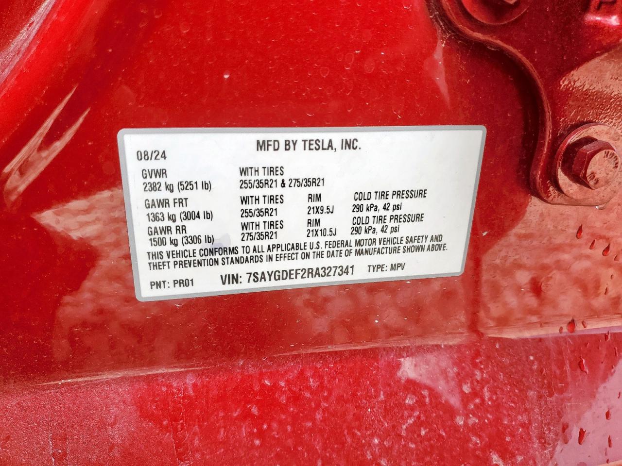 2024 Tesla Model Y VIN: 7SAYGDEF2RA327341 Lot: 66152245