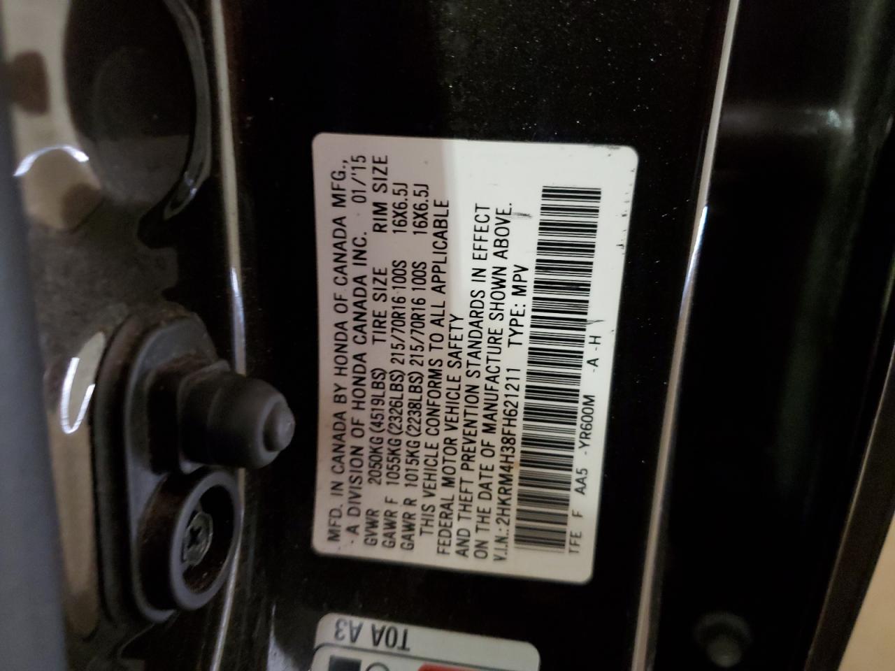 2015 Honda Cr-V Lx VIN: 2HKRM4H38FH621211 Lot: 67587555