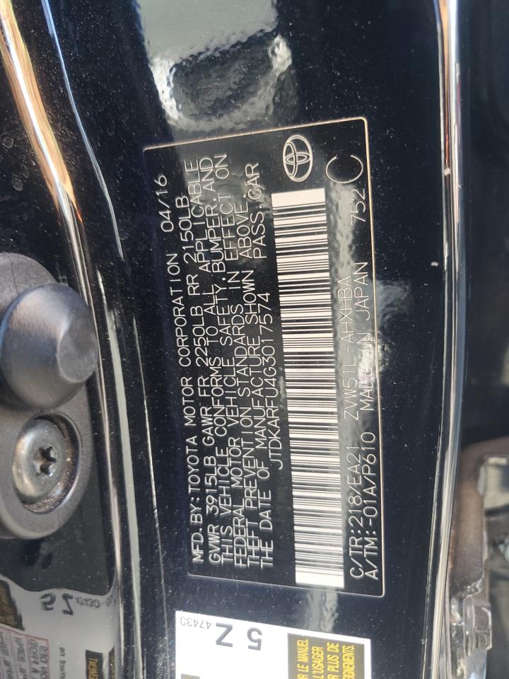 2016 Toyota Prius VIN: JTDKARFU4G3017574 Lot: 69666305