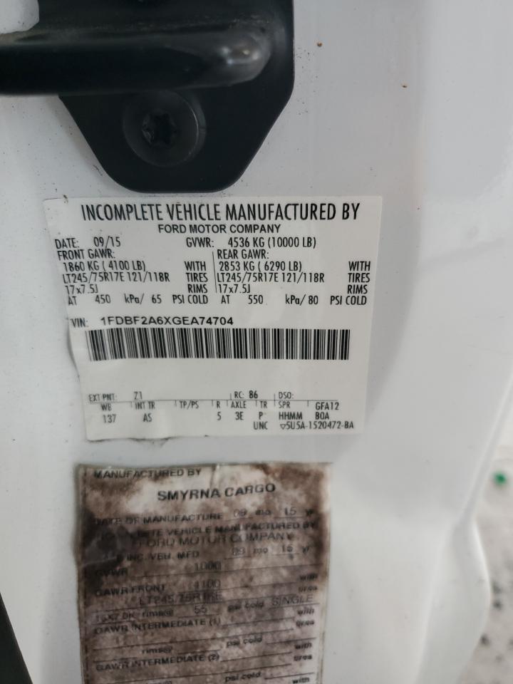 2016 Ford F250 Super Duty VIN: 1FDBF2A6XGEA74704 Lot: 70491045