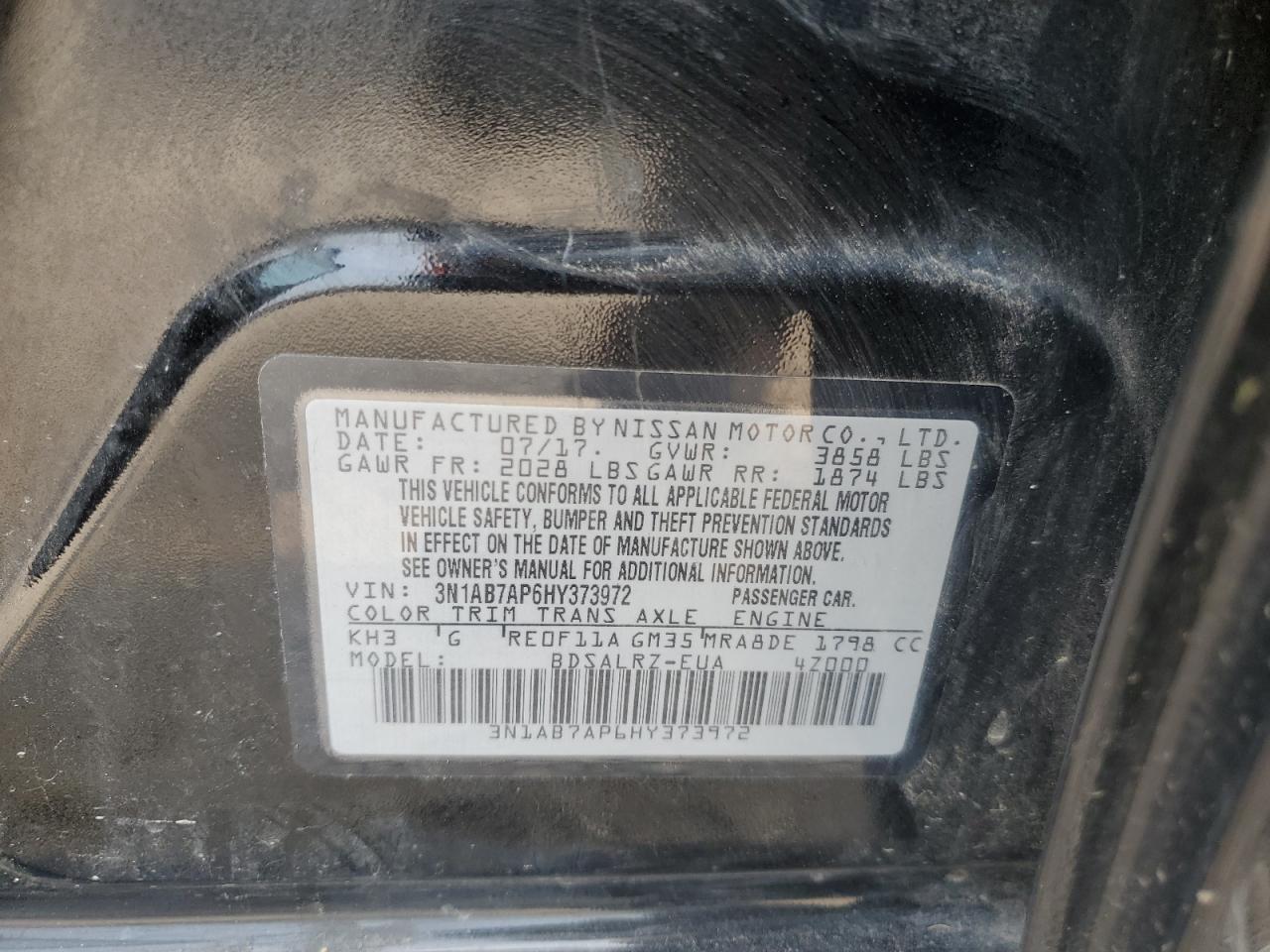 2017 Nissan Sentra S VIN: 3N1AB7AP6HY373972 Lot: 67726815