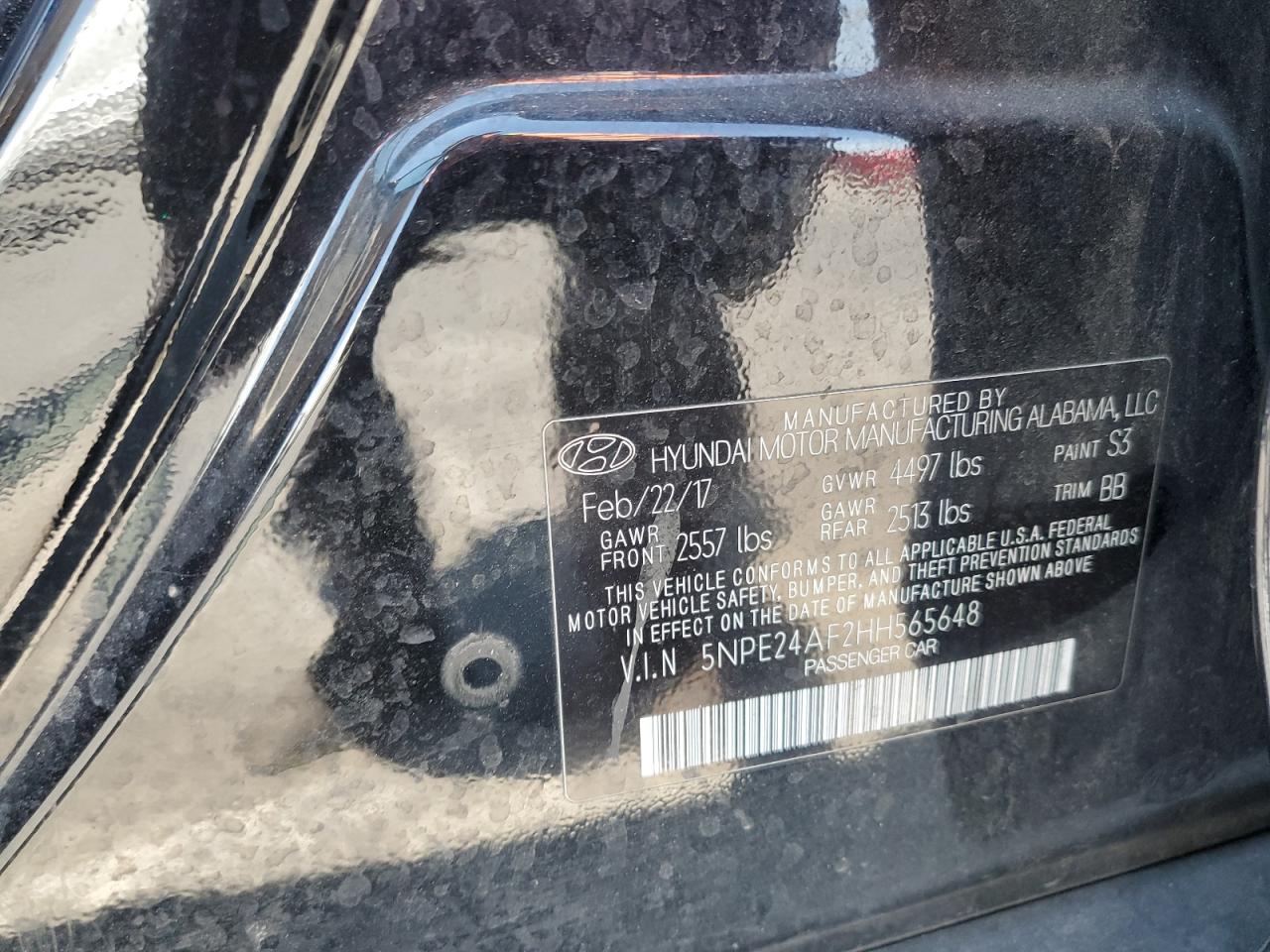 2017 Hyundai Sonata Se VIN: 5NPE24AF2HH565648 Lot: 65968525