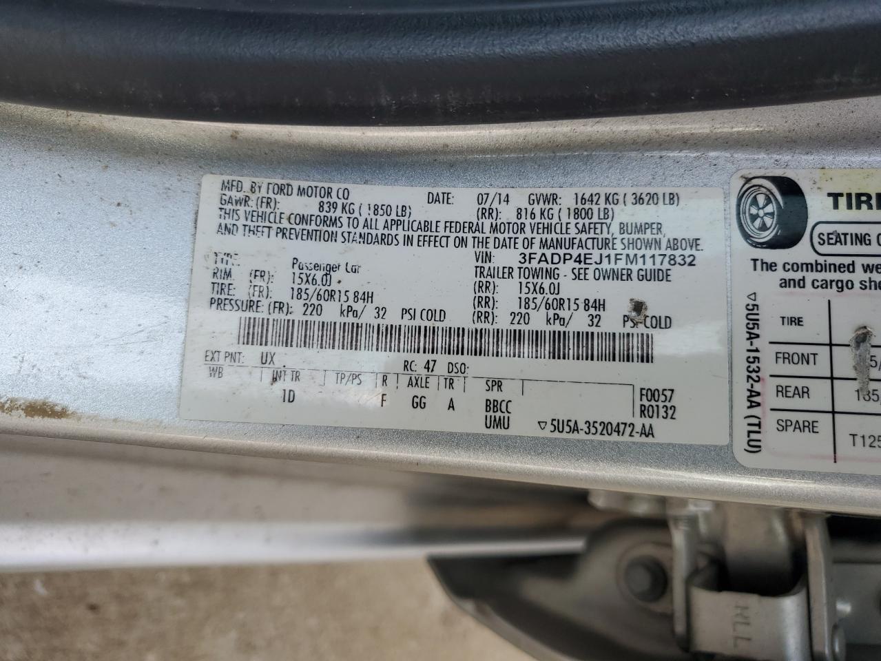 2015 Ford Fiesta Se VIN: 3FADP4EJ1FM117832 Lot: 67461515