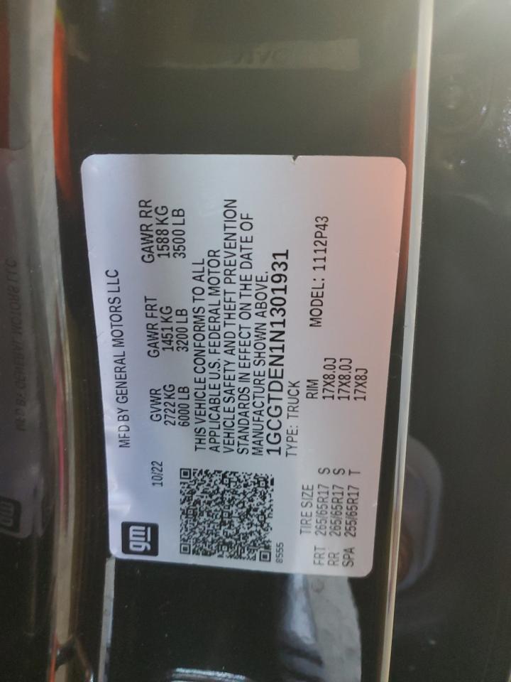 2022 Chevrolet Colorado Z71 VIN: 1GCGTDEN1N1301931 Lot: 68620515