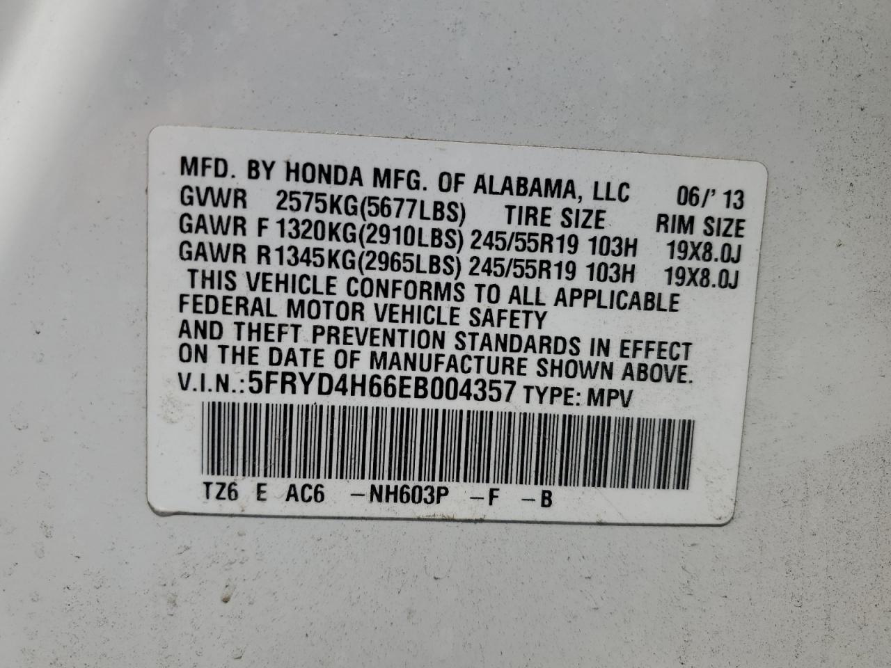 2014 Acura Mdx Technology VIN: 5FRYD4H66EB004357 Lot: 67844775