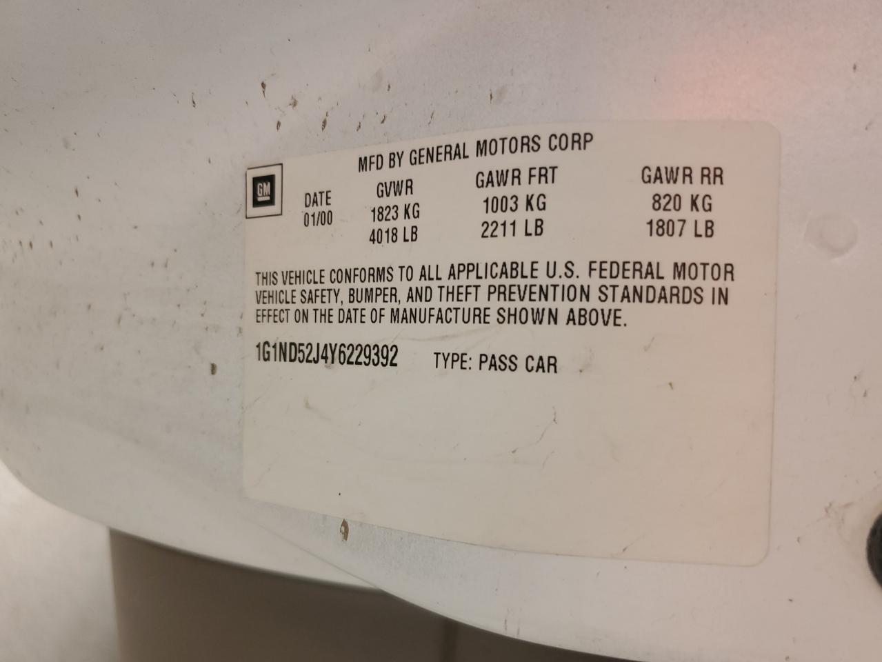 2000 Chevrolet Malibu VIN: 1G1ND52J4Y6229392 Lot: 70216295