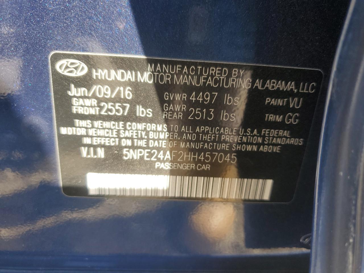 2017 Hyundai Sonata Se VIN: 5NPE24AF2HH457045 Lot: 68136295