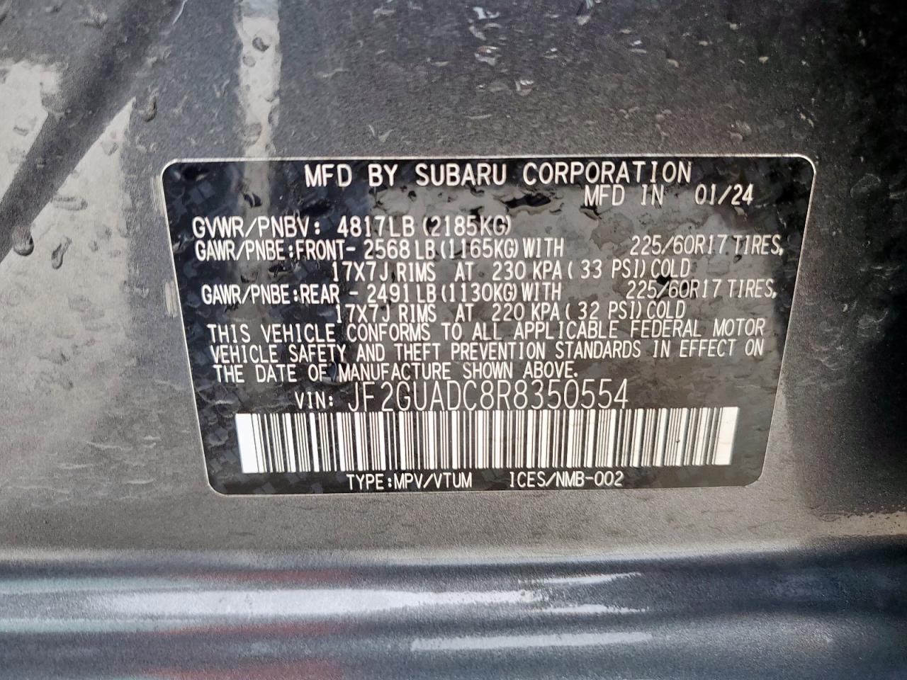 2024 Subaru Crosstrek Premium VIN: JF2GUADC8R8350554 Lot: 67272995