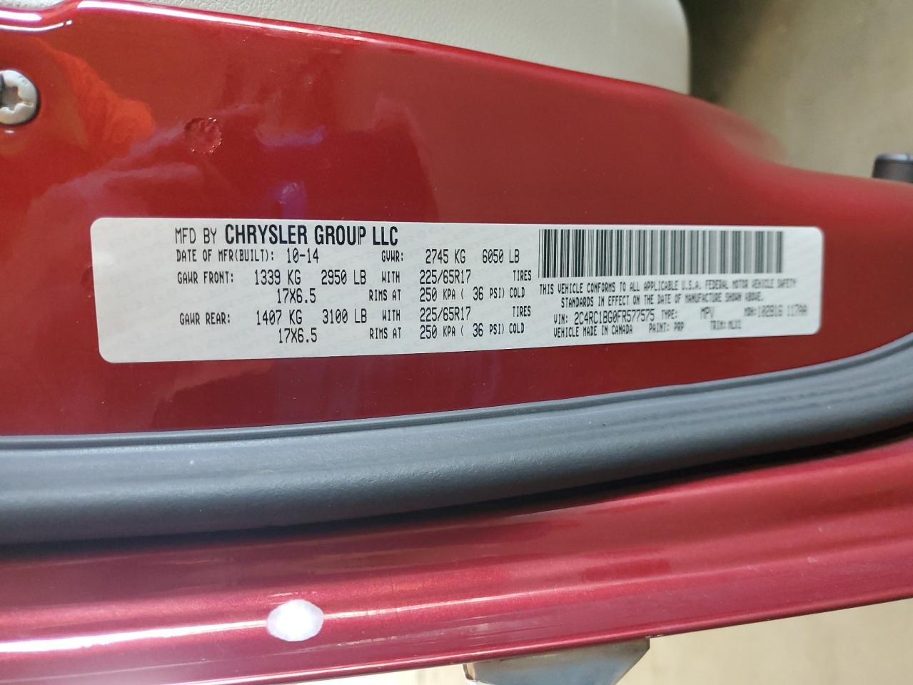 2015 Chrysler Town & Country Touring VIN: 2C4RC1BG0FR577575 Lot: 69281315