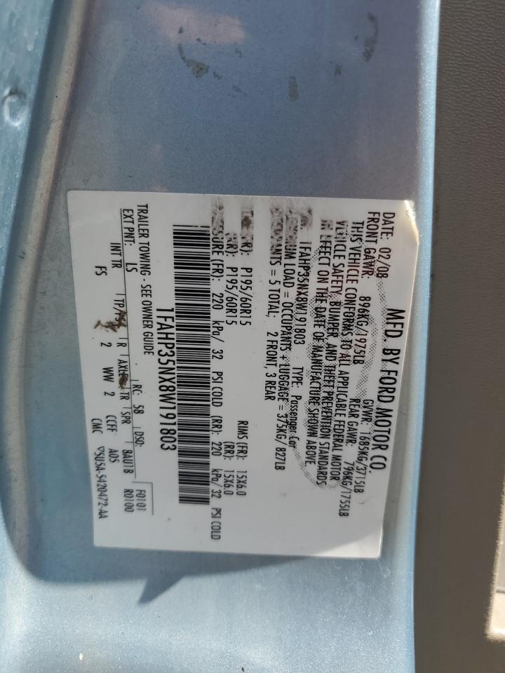 2008 Ford Focus Se VIN: 1FAHP35NX8W191803 Lot: 70230835