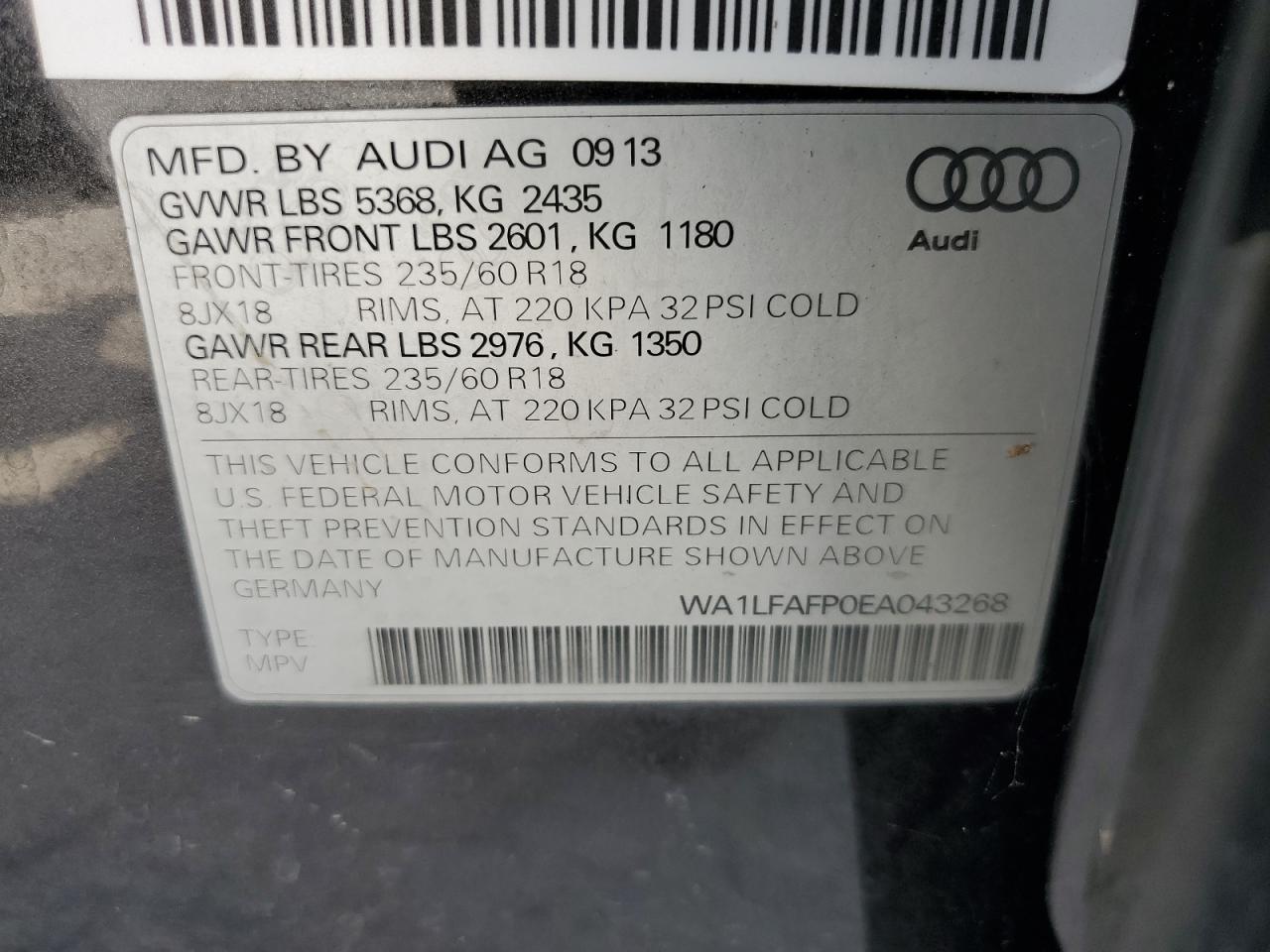 2014 Audi Q5 Premium Plus VIN: WA1LFAFP0EA043268 Lot: 69608555