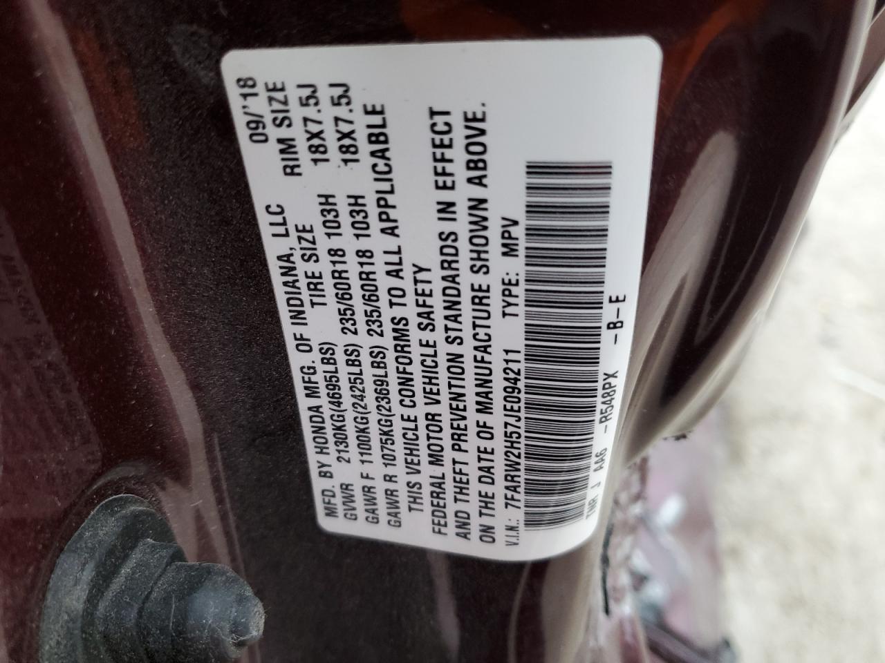 2018 Honda Cr-V Ex VIN: 7FARW2H57JE094211 Lot: 70559795