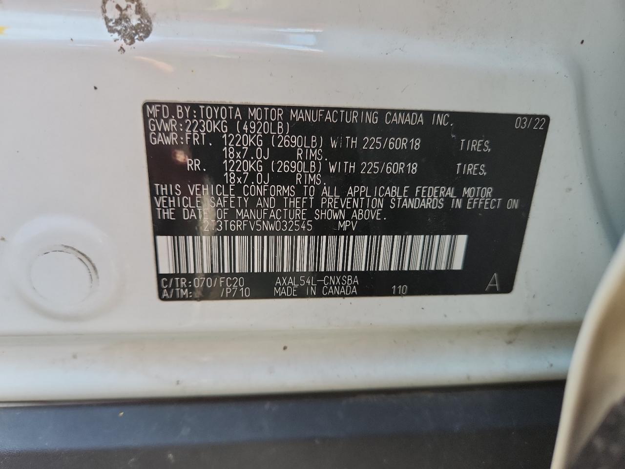 2022 Toyota Rav4 Se VIN: 2T3T6RFV5NW032545 Lot: 68882655