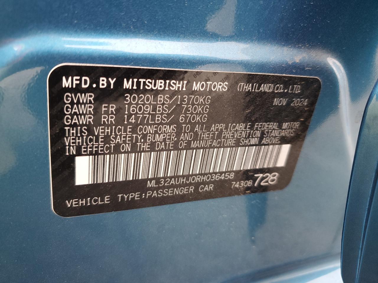 2024 Mitsubishi Mirage Es VIN: ML32AUHJ0RH036458 Lot: 69237415