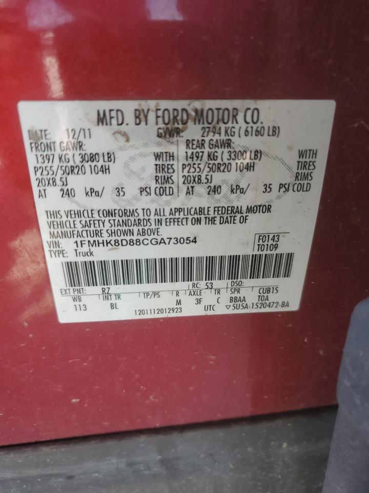 2012 Ford Explorer Xlt VIN: 1FMHK8D88CGA73054 Lot: 67435475