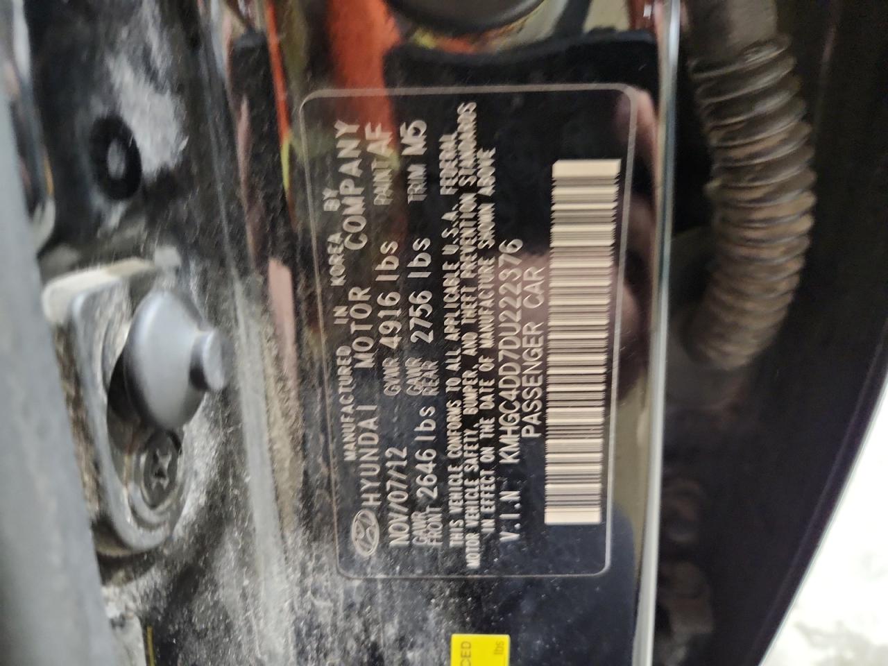 2013 Hyundai Genesis 3.8L VIN: KMHGC4DD7DU222376 Lot: 67262445