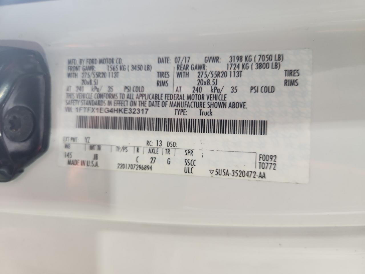 2017 Ford F150 Super Cab VIN: 1FTFX1EG4HKE32317 Lot: 65120895