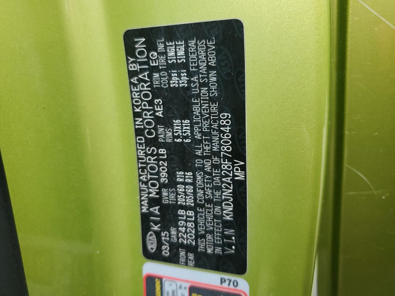 2015 Kia Soul VIN: KNDJN2A28F7806489 Lot: 70733675