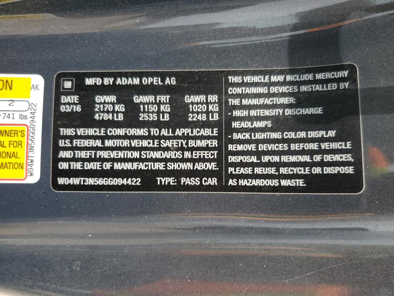 2016 Buick Cascada Premium VIN: W04WT3N56GG094422 Lot: 69570535