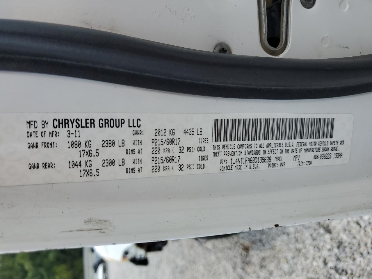 2011 Jeep Compass Sport VIN: 1J4NT1FA6BD139638 Lot: 69153165