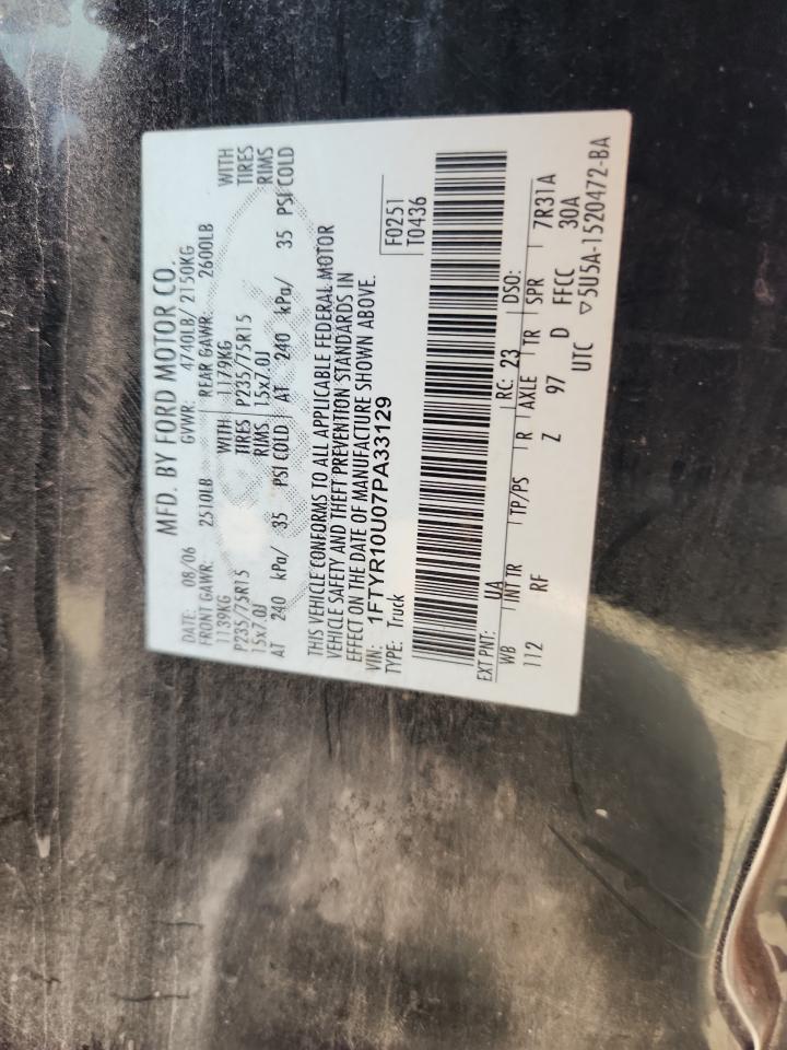 2007 Ford Ranger VIN: 1FTYR10U07PA33129 Lot: 69110235