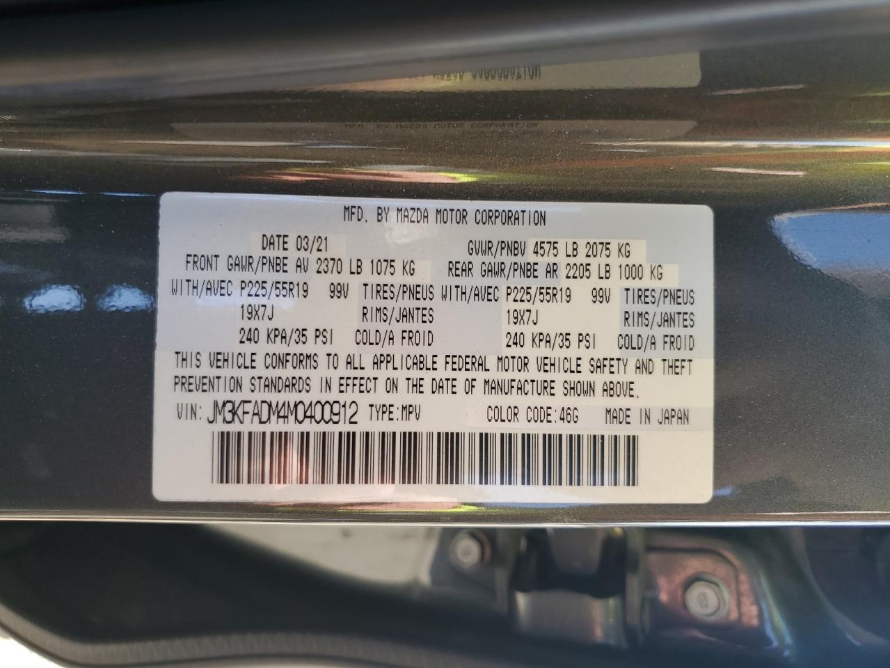 2021 Mazda Cx-5 Grand Touring VIN: JM3KFADM4M0400912 Lot: 70951545