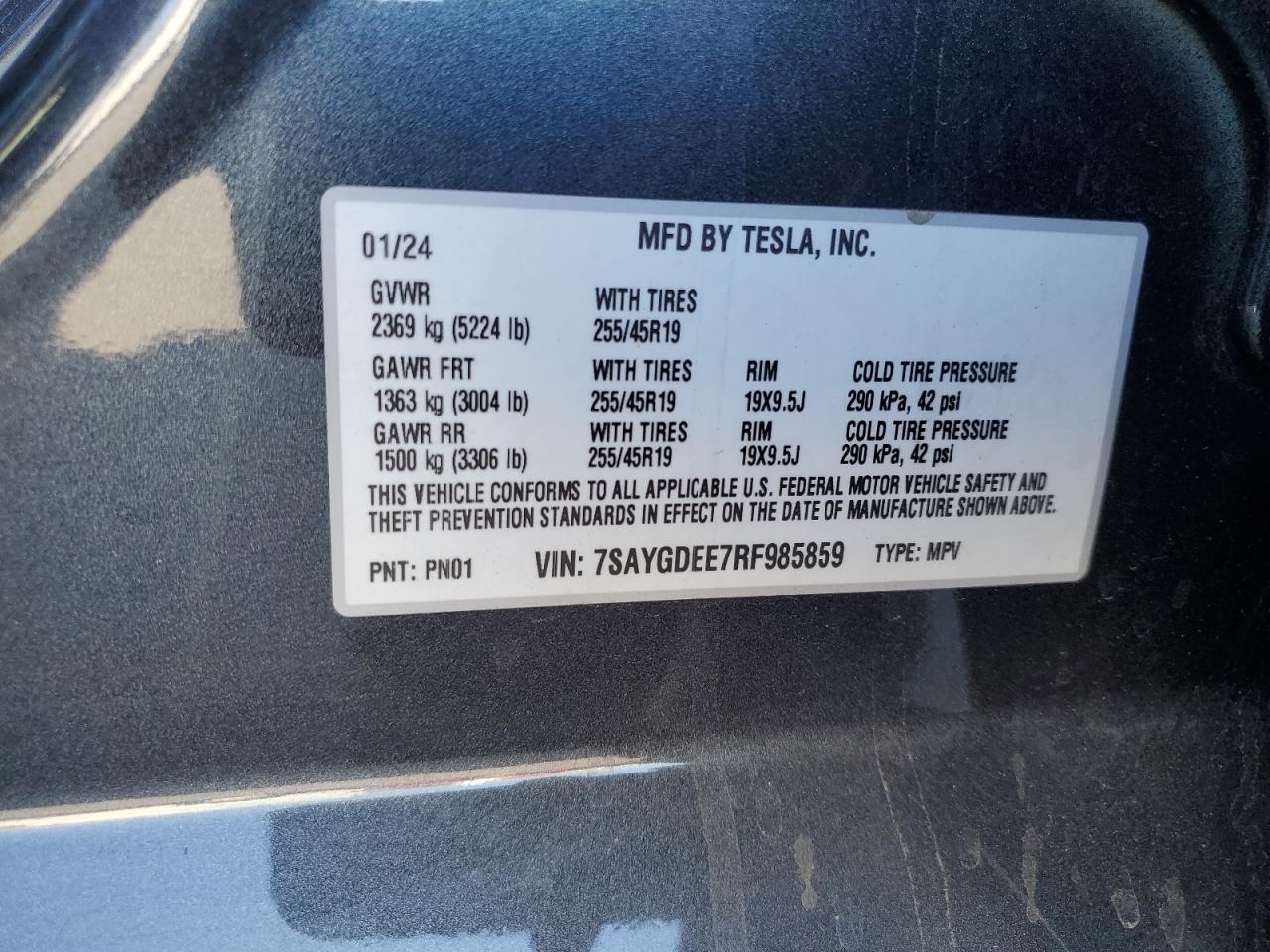 2024 Tesla Model Y VIN: 7SAYGDEE7RF985859 Lot: 68687025