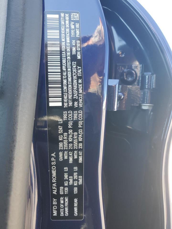 2019 Alfa Romeo Stelvio Ti VIN: ZASPAKBN1K7C67472 Lot: 69455575