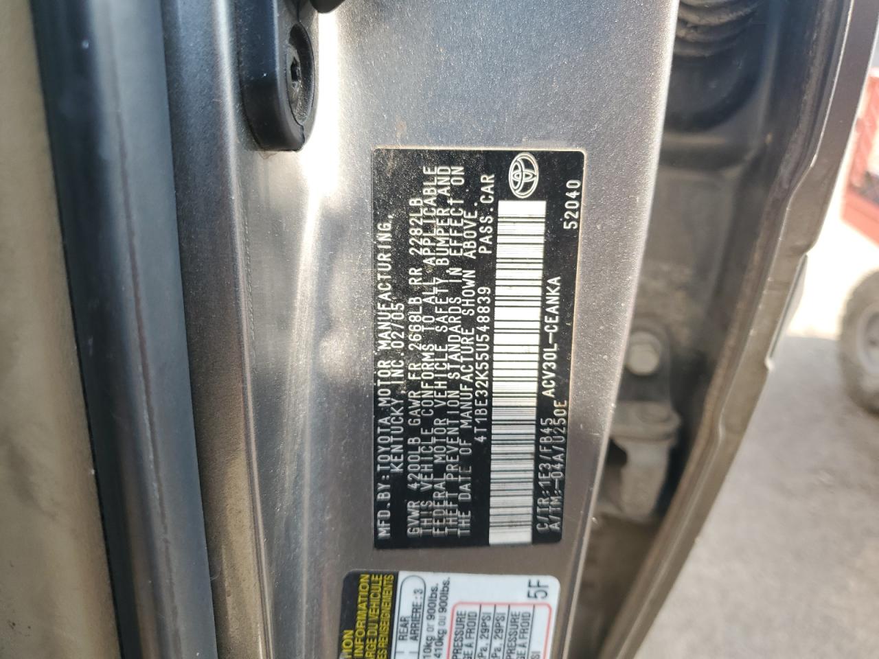 2005 Toyota Camry Le VIN: 4T1BE32K55U548839 Lot: 67441685