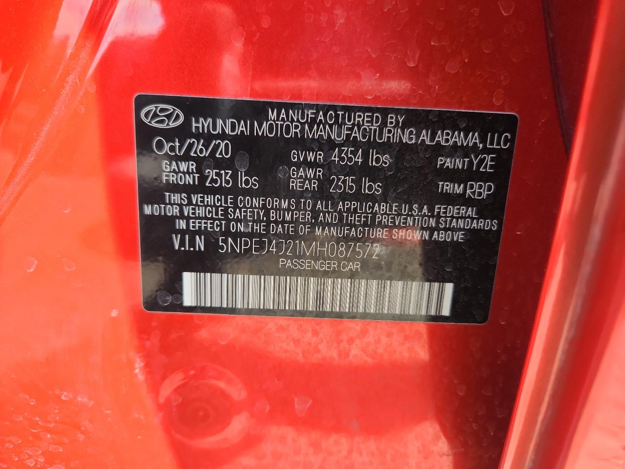 2021 Hyundai Sonata Sel Plus VIN: 5NPEJ4J21MH087572 Lot: 70900685