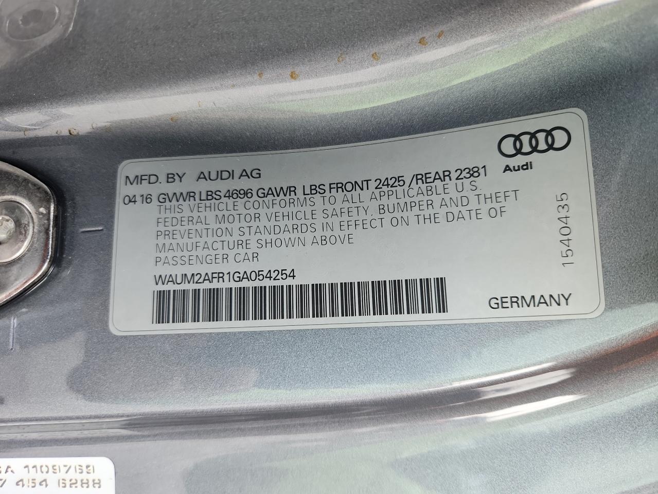 2016 Audi A5 Premium Plus S-Line VIN: WAUM2AFR1GA054254 Lot: 70119045