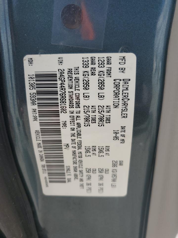 2006 Chrysler Town & Country Lx VIN: 2A4GP44R76R681602 Lot: 69441075