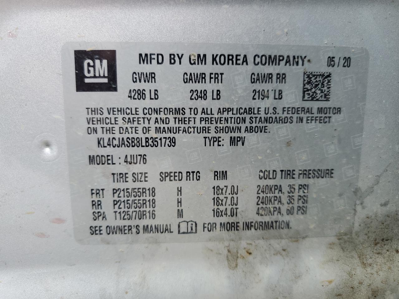 2020 Buick Encore Preferred VIN: KL4CJASB8LB351739 Lot: 68949415