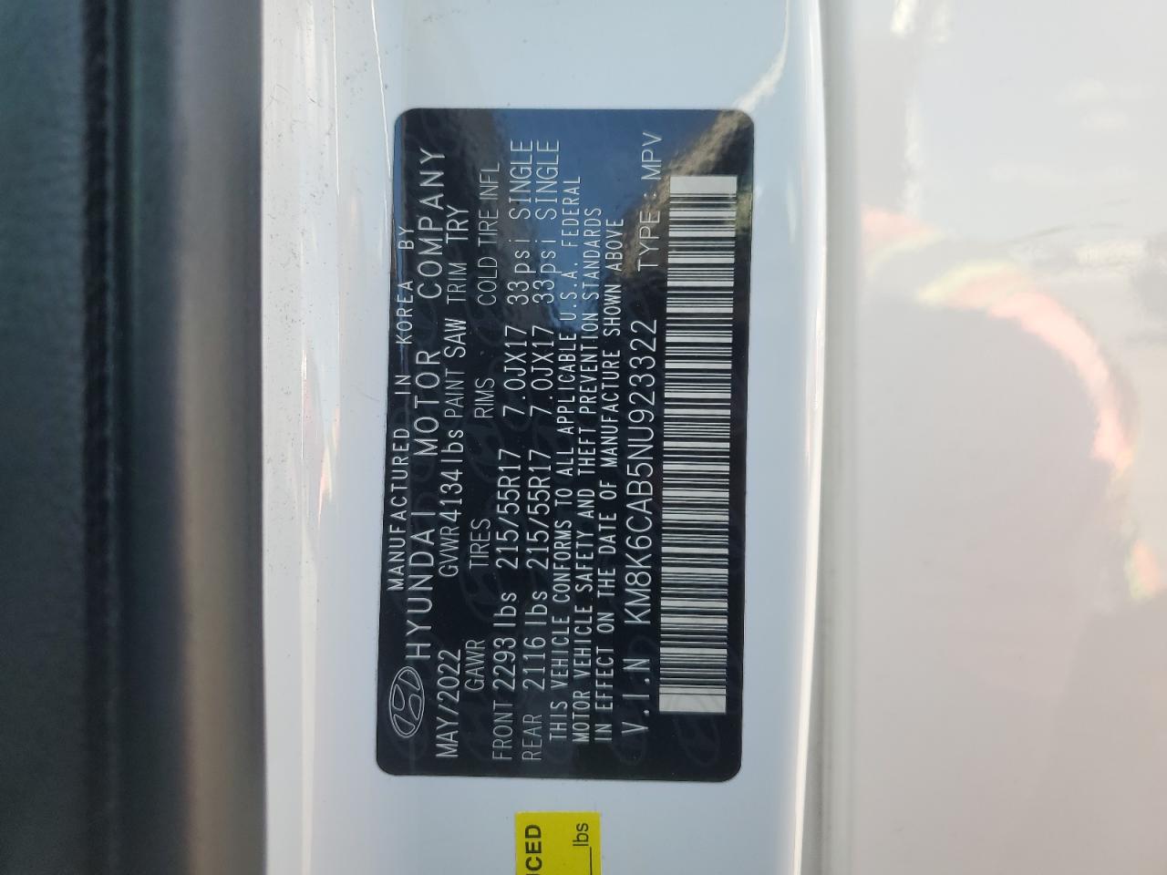 2022 Hyundai Kona Sel VIN: KM8K6CAB5NU923322 Lot: 70347175