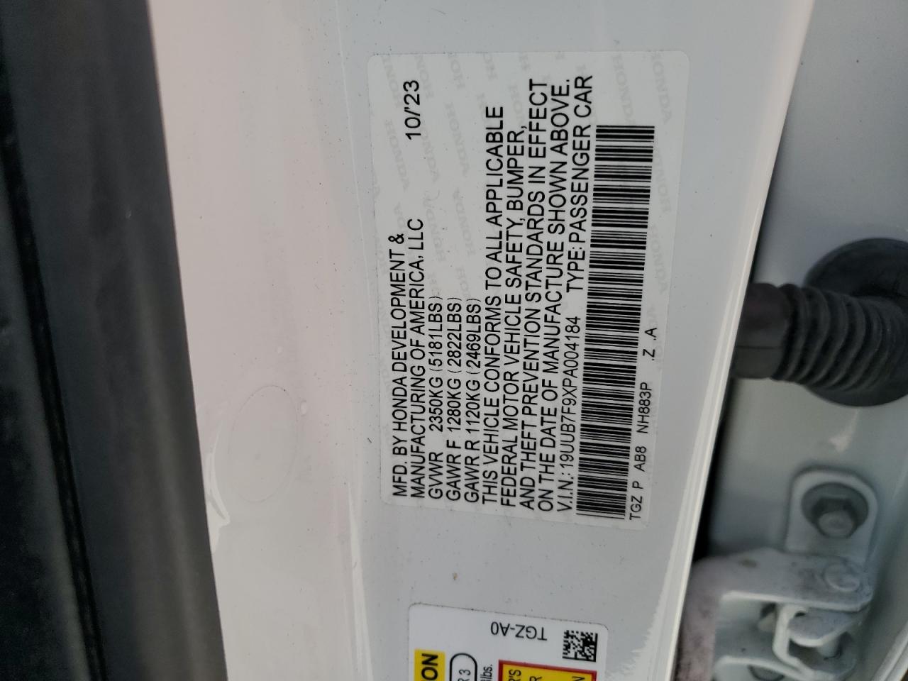 2023 Acura Tlx Type S VIN: 19UUB7F9XPA004184 Lot: 69805765